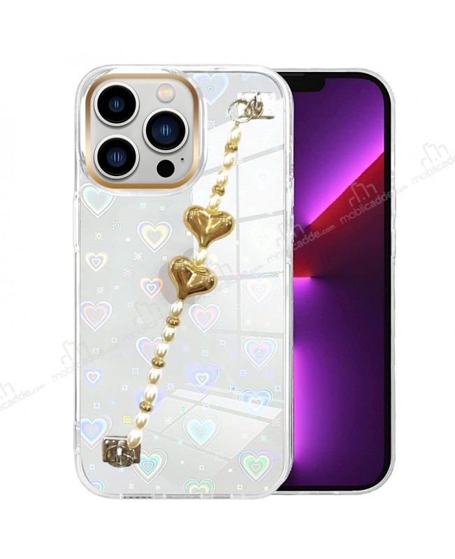 Eiroo iPhone 14 Pro Hologram Kalpli Zincirli Şeff...